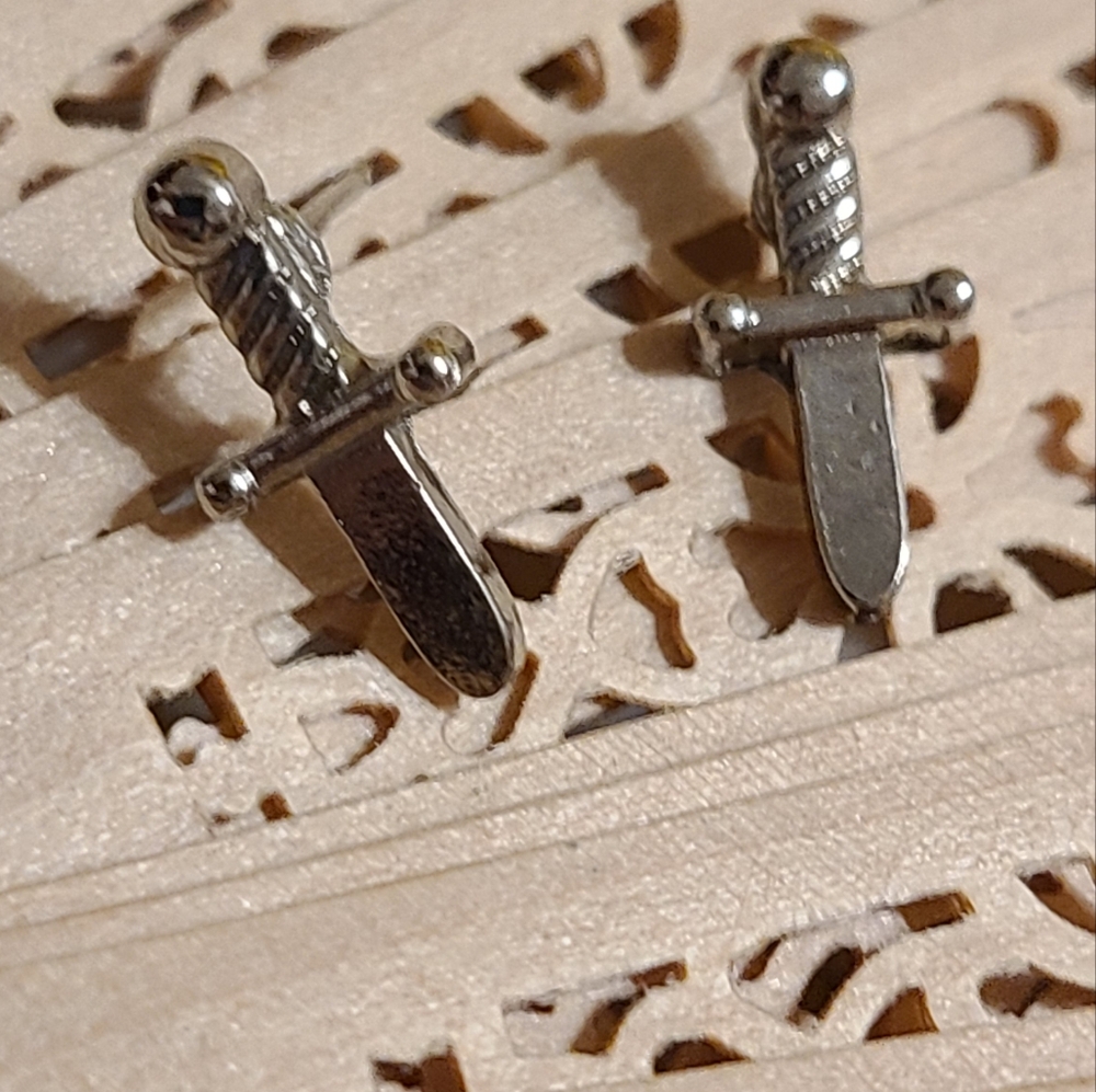 Silver Sword Earrings For Sale - Picture 4 of 4